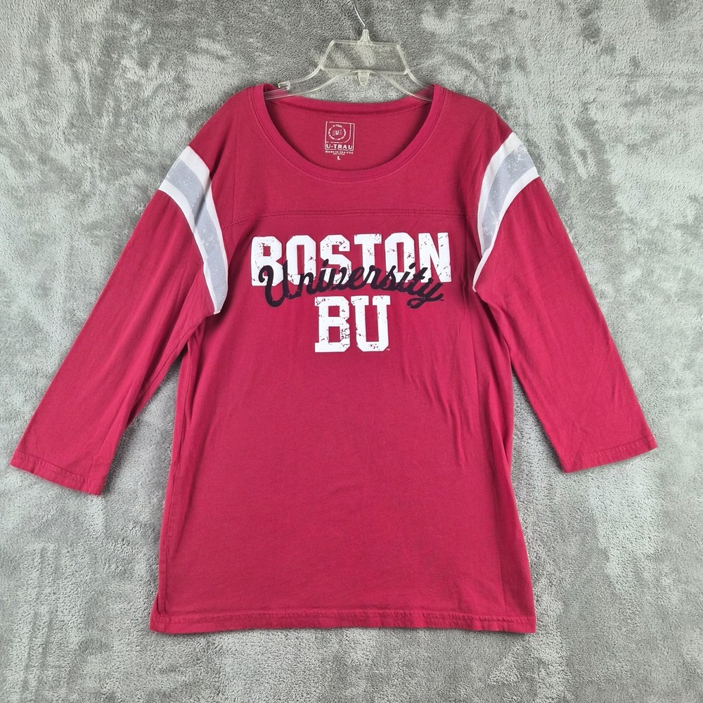 Vintage Boston University BU Shirt Womens Large Red 3/4 Sleeve Varsity USA Made